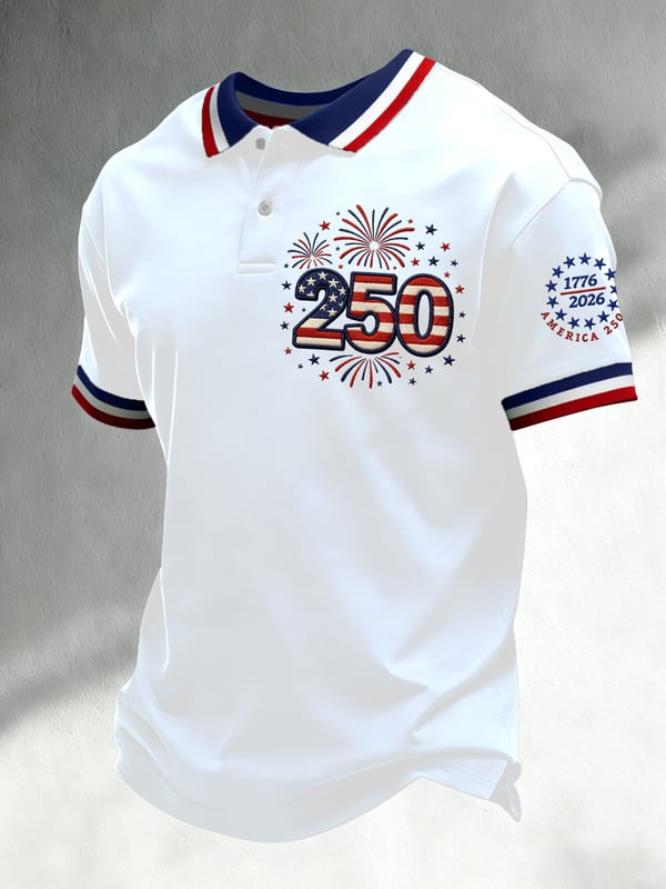 Retro America 250th Anniversary Polo Shirt Independence Day 1776 2026 Clothing Gift For Men - Tradiviet