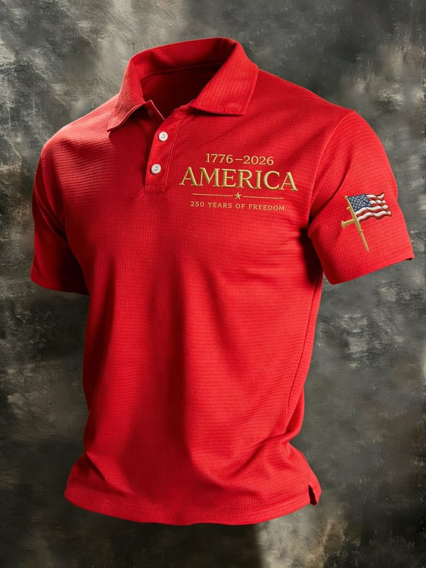 Retro America Polo Shirt 250 Years Of Freedom Clothing Patriotic Gift Ideas - Tradiviet - Image 2