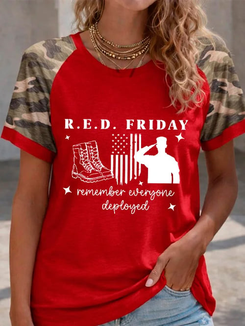 Retro Red Friday Camo T-Shirt Remember Everyone Deployed Clothing Gift Ideas - Tradiviet