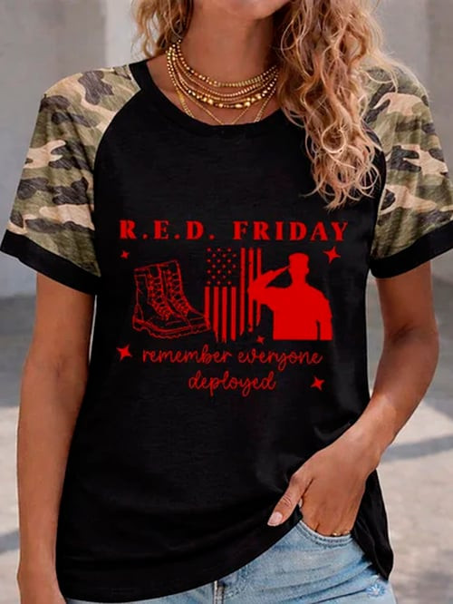 Retro Red Friday Camo T-Shirt Remember Everyone Deployed Clothing Gift Ideas - Tradiviet - Image 2