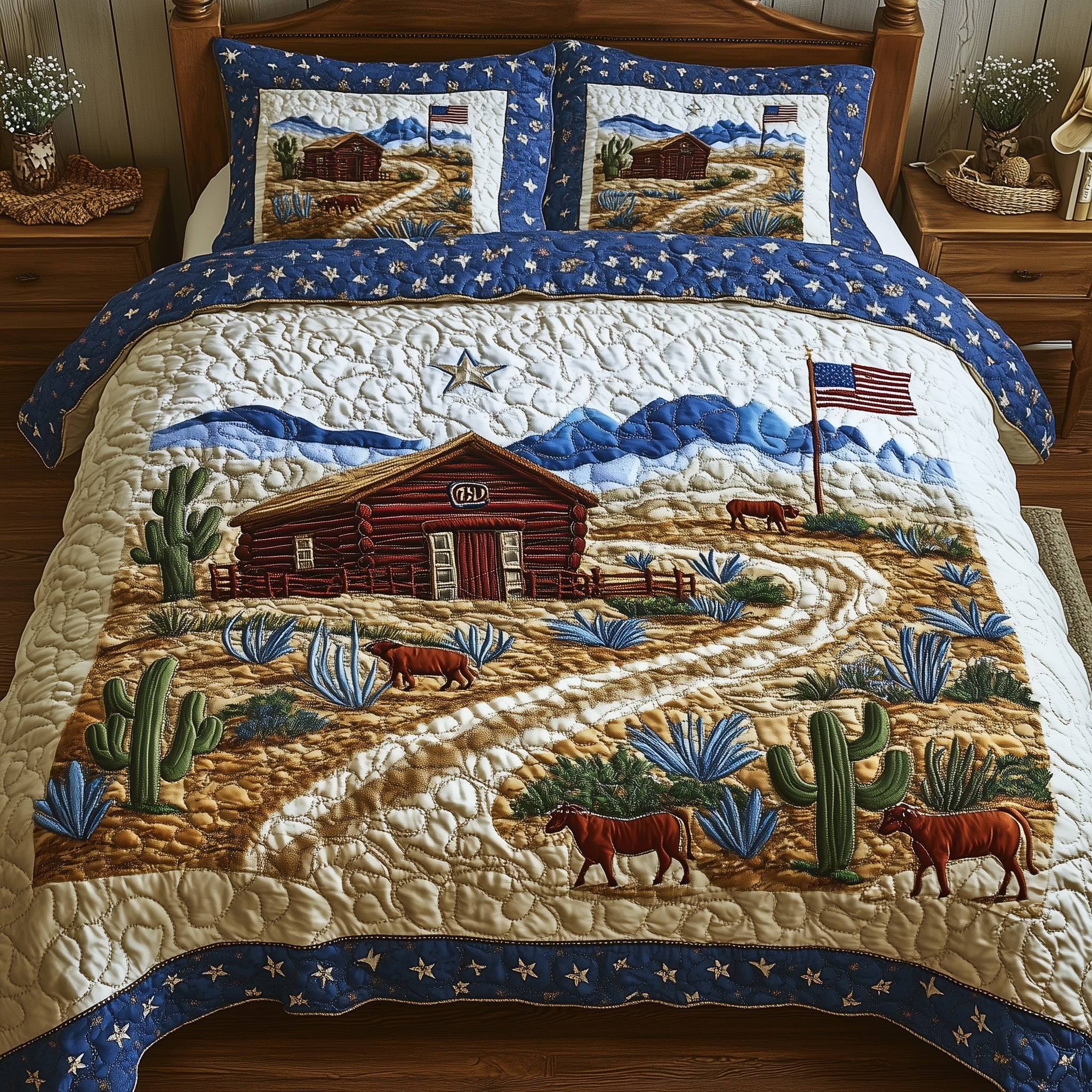 Road to Texas  Quilted Bedding Set Best Luxury Sheets 4Th Of July Themed Gifts