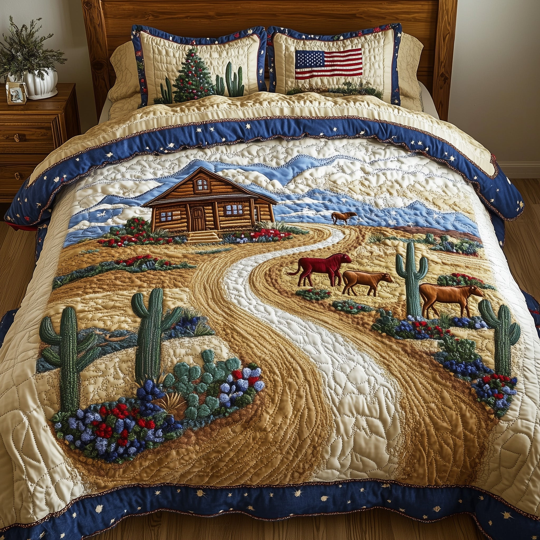 Road to Texas  Quilted Bedding Set Patritotic Duvet Covers Gifts For Mother In Law
