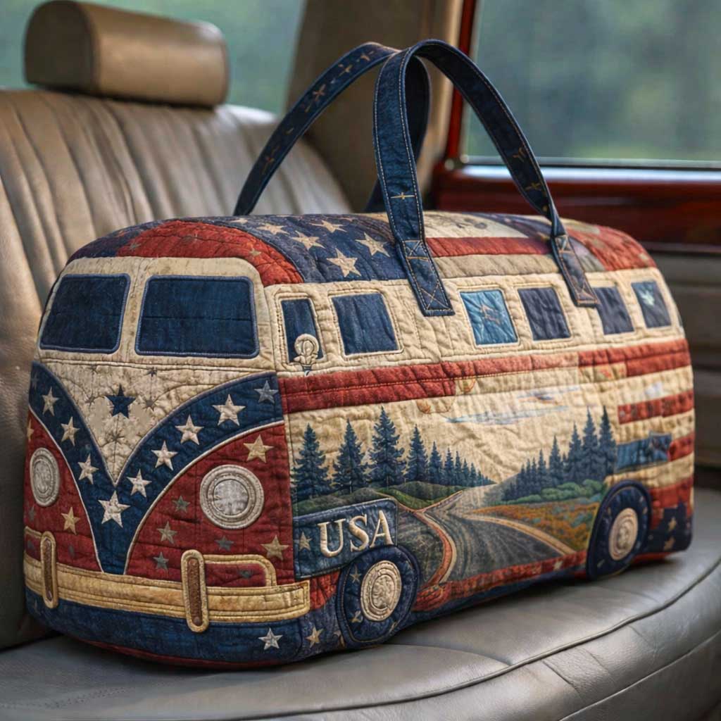 Roadtrip Van Quilted Duffle Bag 250 Years Of America Travel Bag Gifts For Girlfriend - Tradiviet