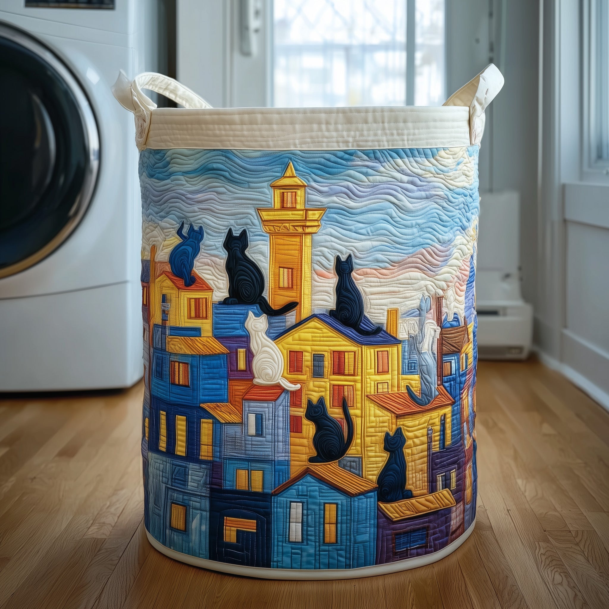 Roof Band Quilted Laundry Basket Washroom Decor Basket Gift For Wife - Tradiviet