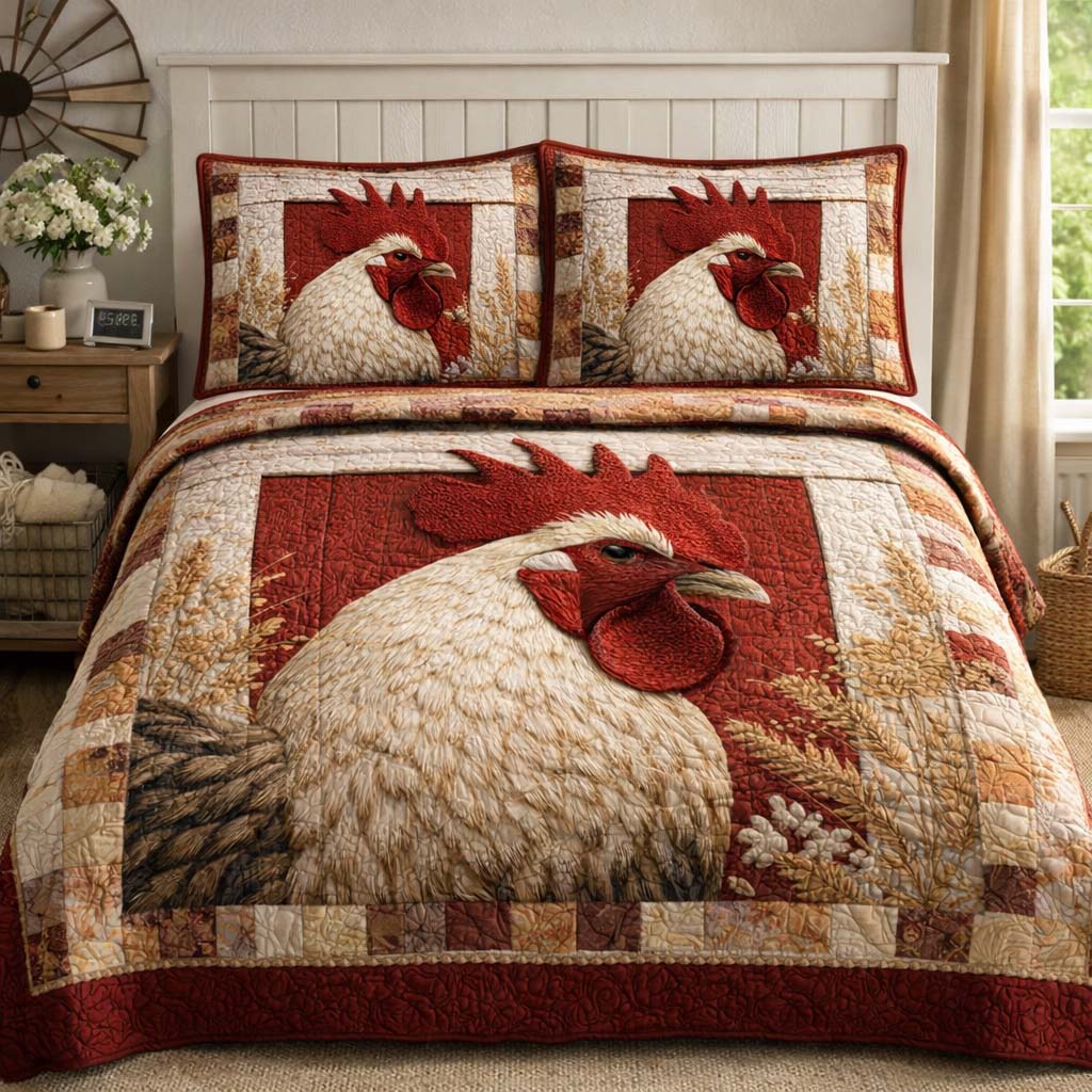 Rooster Quilted Bedding Set Holiday Room Decorations Gifts Ideas For Men - Tradiviet