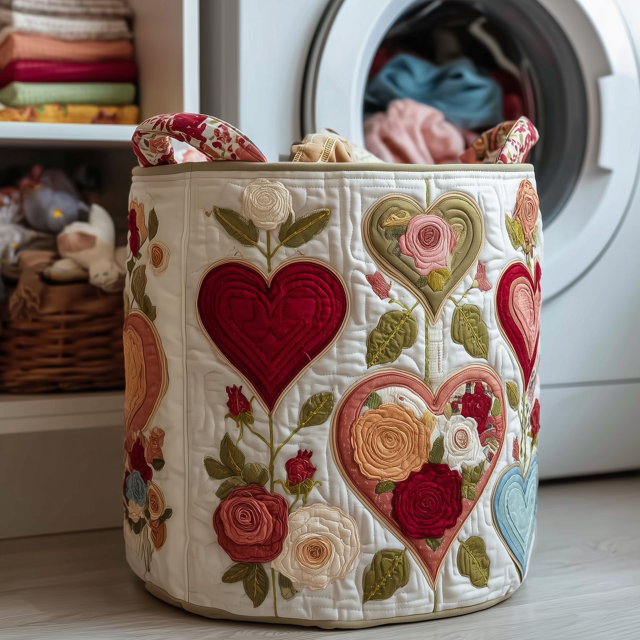 Rose Garden Quilted Laundry Basket Aesthetic Storage Baskets Best Gifts For Mother In Law - Tradiviet