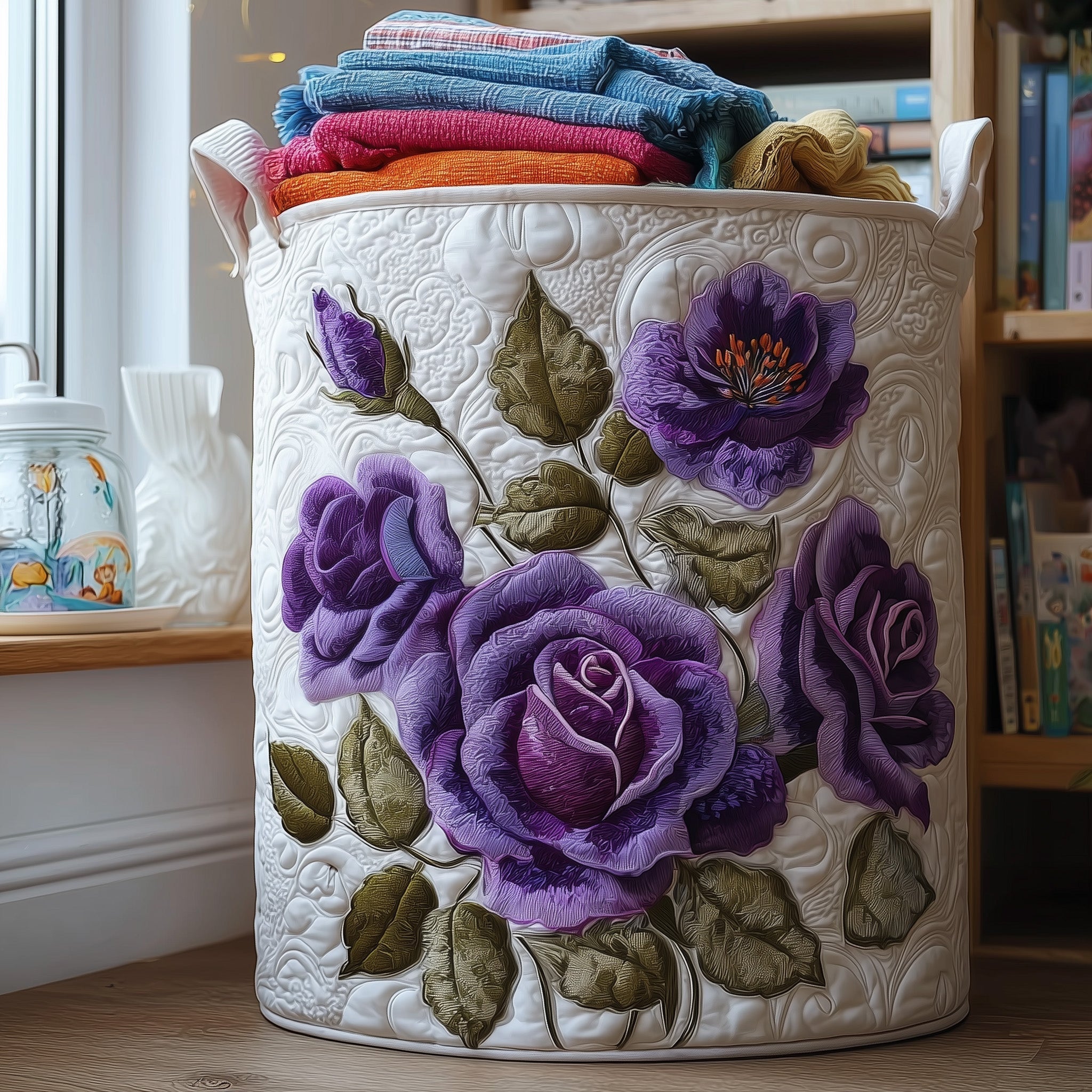 Rose Quilted Laundry Basket Funny Baskets Gift For Wife - Tradiviet