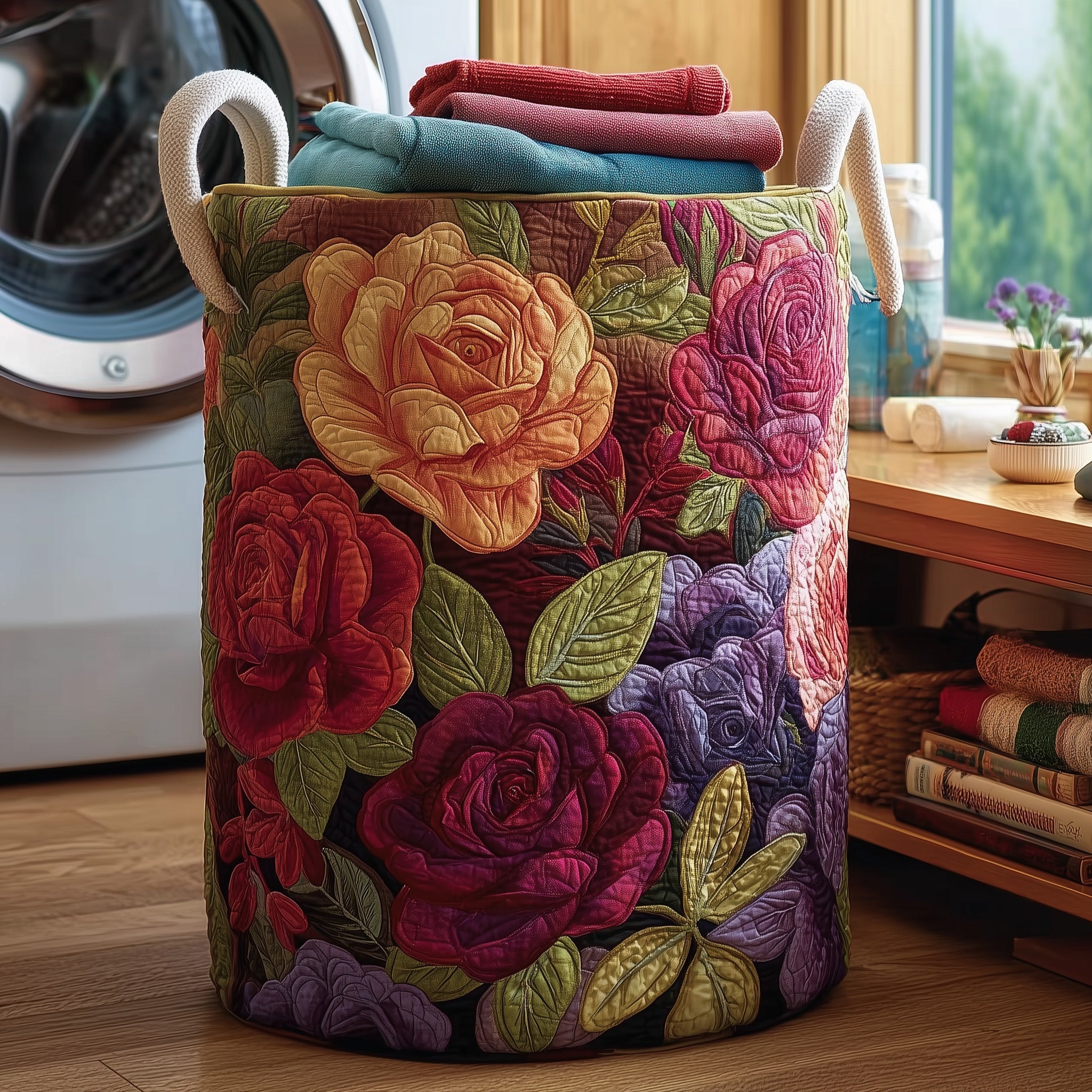 Rose Quilted Laundry Basket Holiday Room Decor Gift Ideas For Mom - Tradiviet
