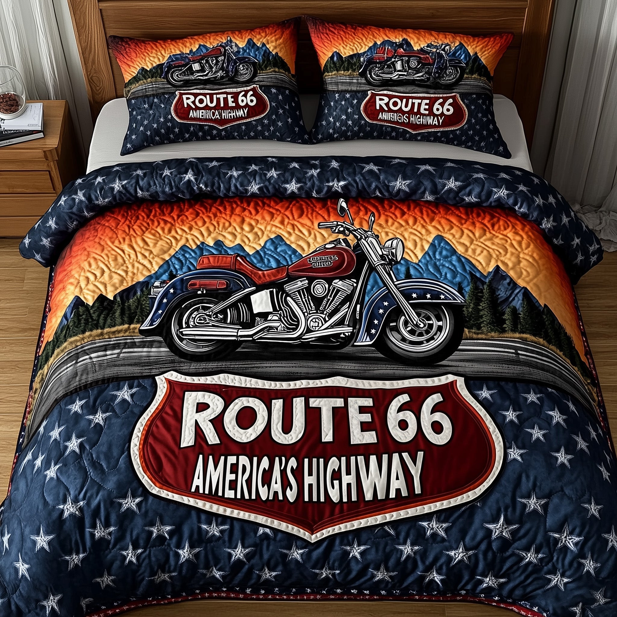 Route 66 American  Quilted Bedding Set Best Bedding Sets Unique Gifts For Mom