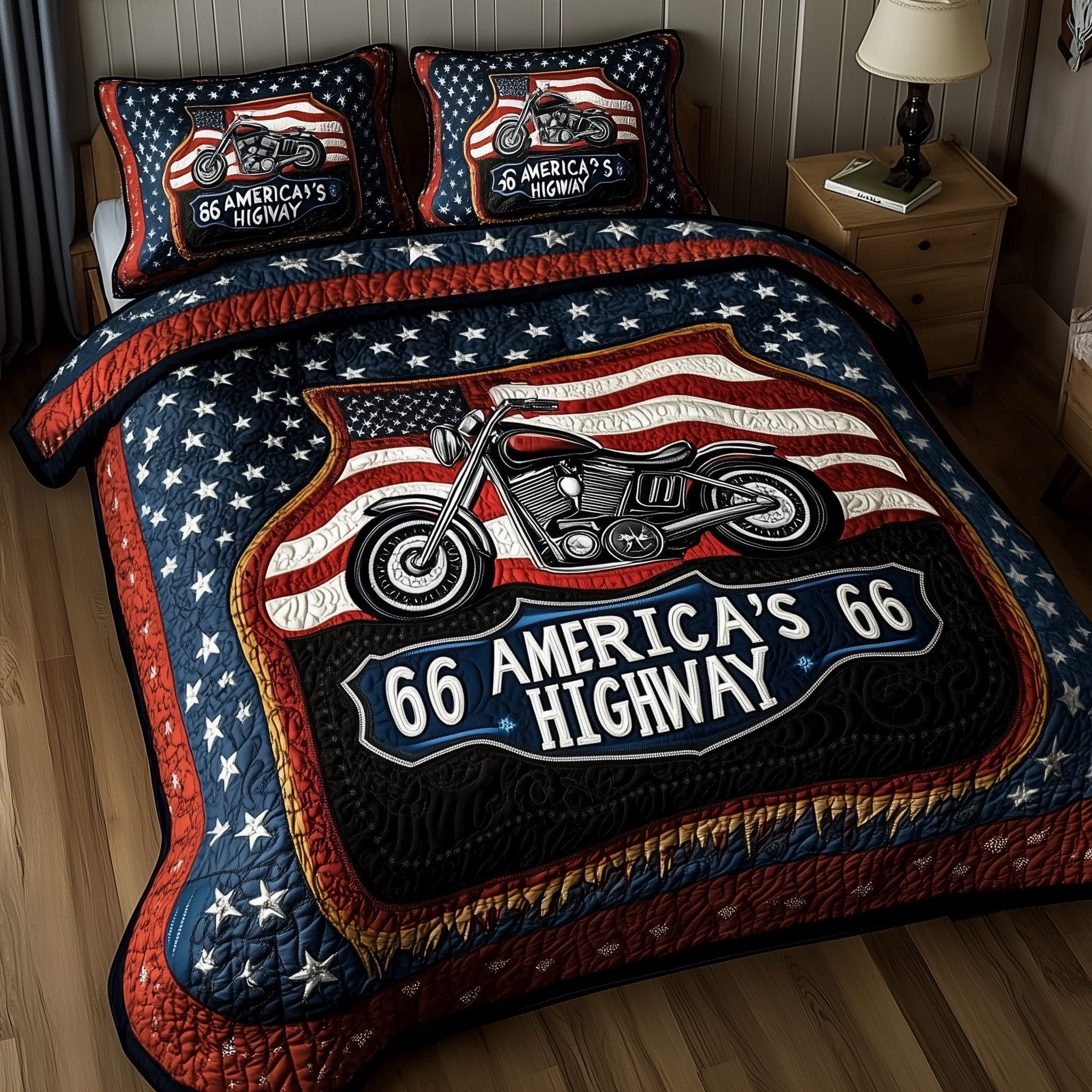 Route 66 American  Quilted Bedding Set Best Gifts For New Moms