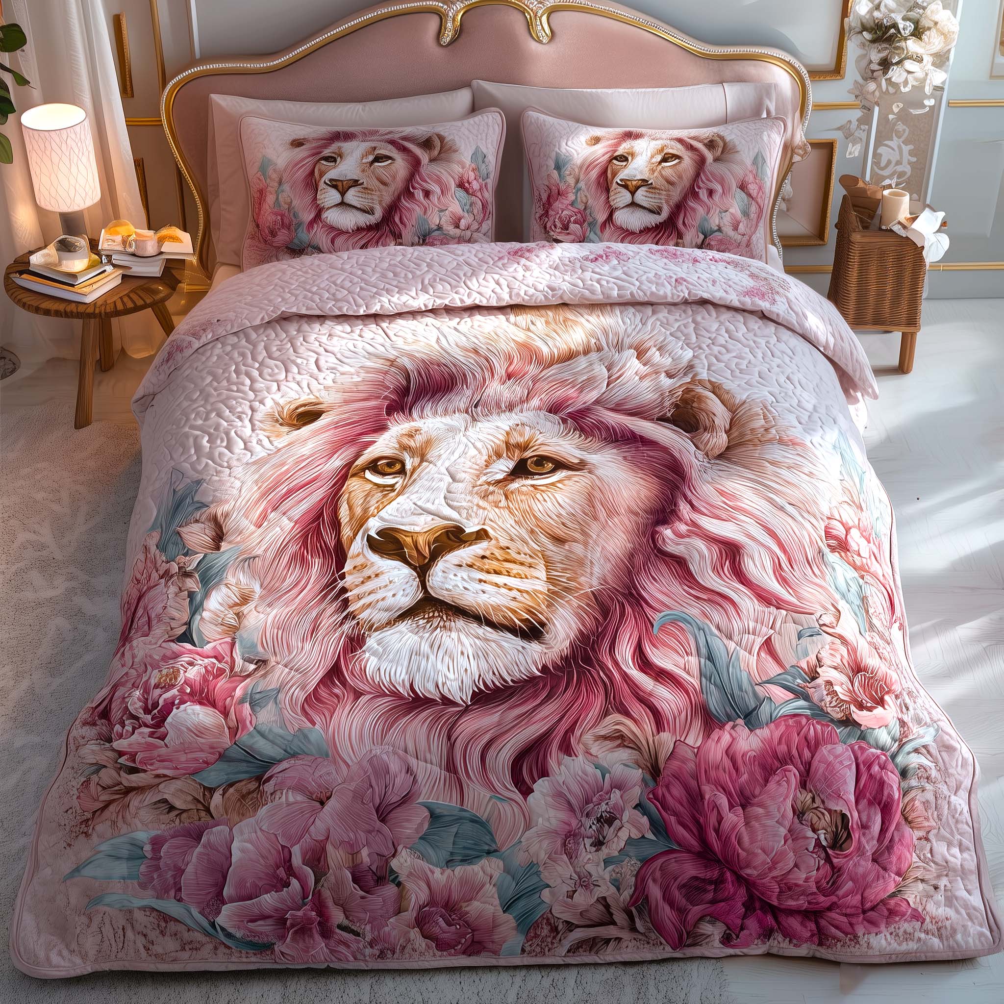 Royal Lion Quilted Bedding Set Room Decoration Items Lion Lover Gift Ideas - Tradiviet