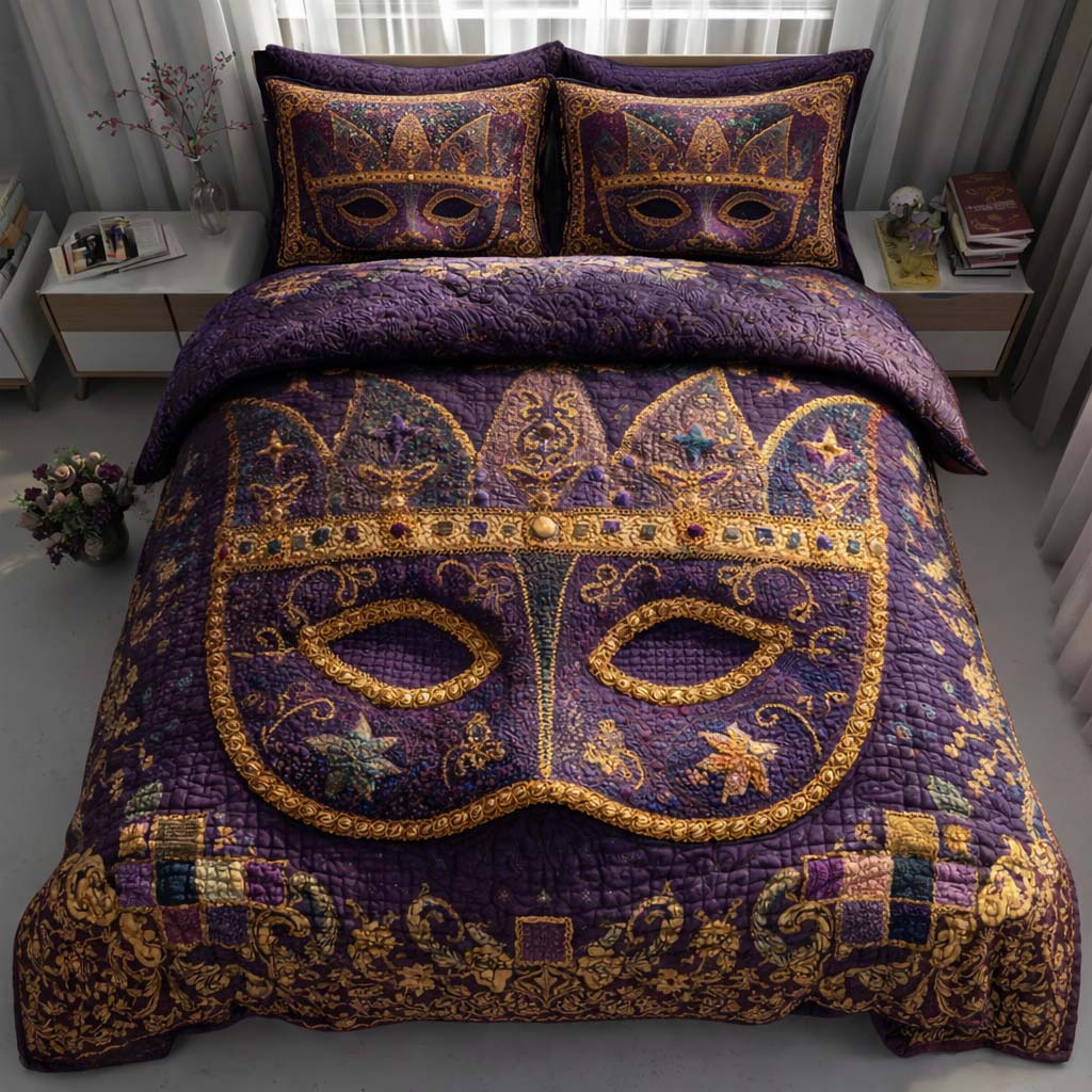 Royal Masque Quilted Bedding Set Autumn Inspired Bedroom Gift For Regal Ambiance - Tradiviet