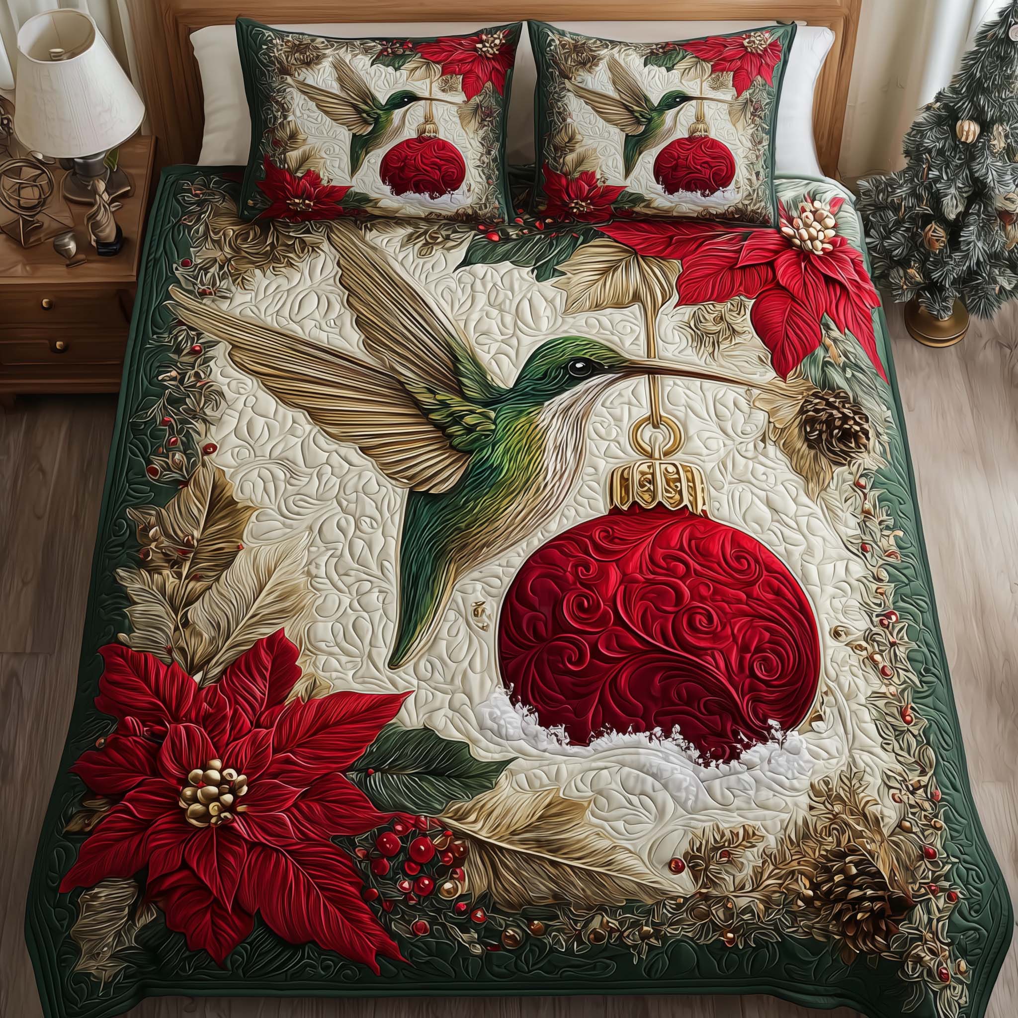 Ruby Humming Quilted Bedding Set Room Decoration Items Gift For Special Occasions - Tradiviet