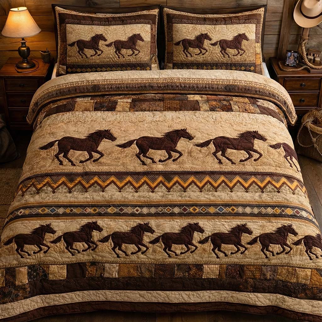 Running Herd Quilted Bedding Set Room Decoration Items Presents For Mom In Law - Tradiviet