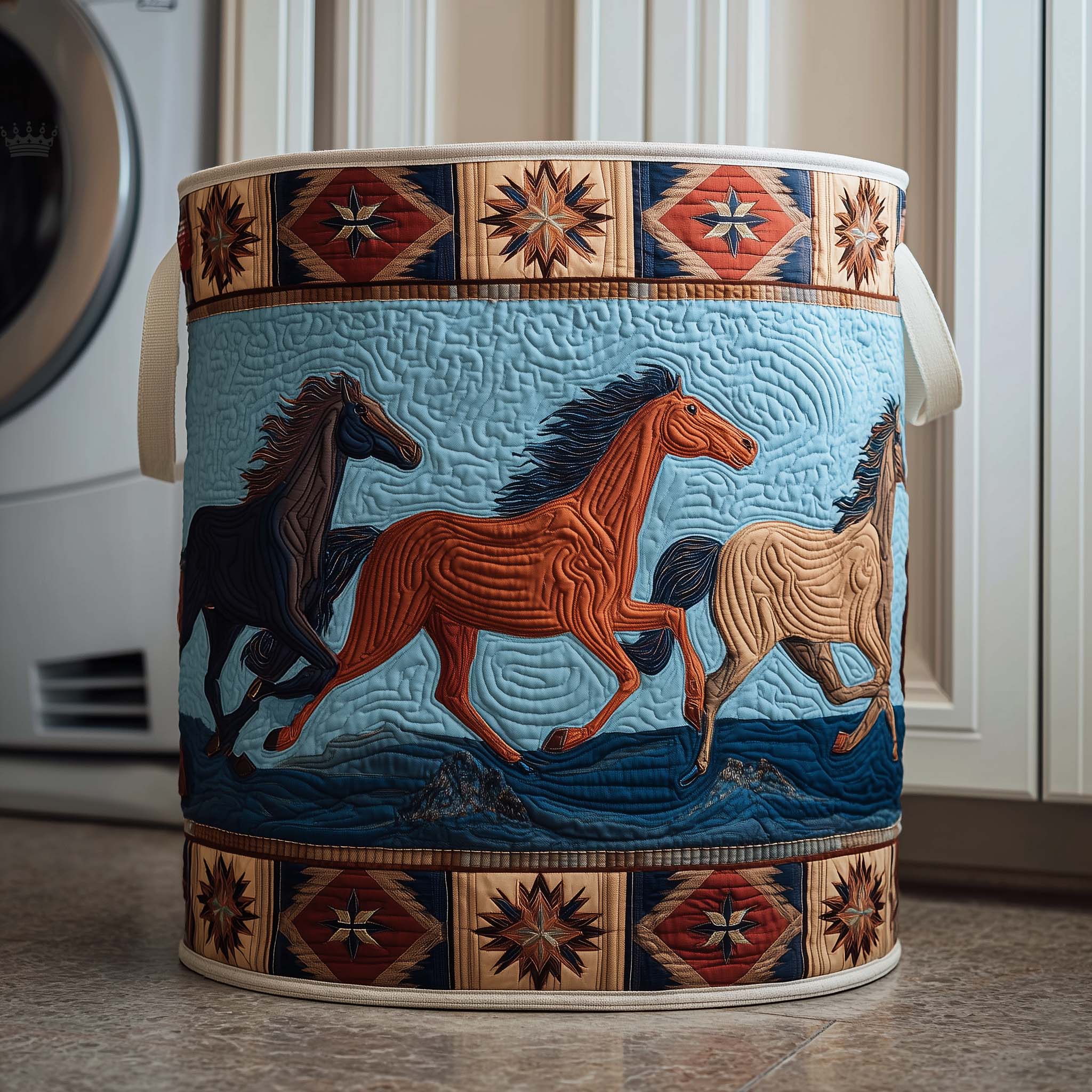 Running Mustangs Quilted Laundry Basket Cute Room Decor Gift For Wife - Tradiviet