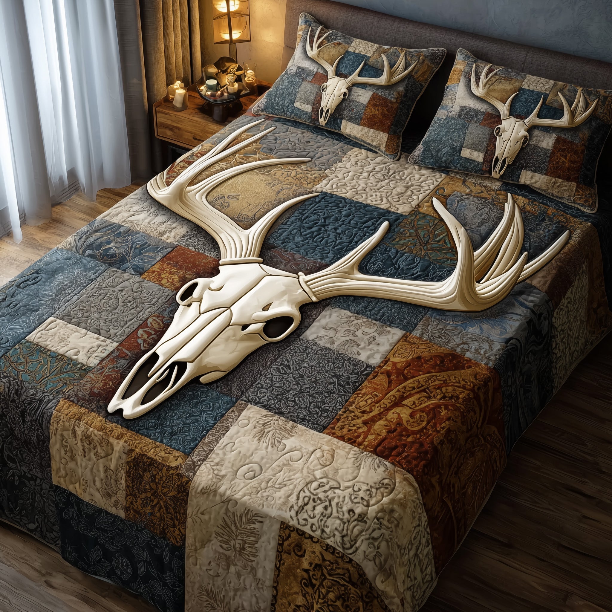 Rustic Antler Quilted Bedding Set Mens Bedroom Decor Antlers Unique Gift Mother's Day - Tradiviet