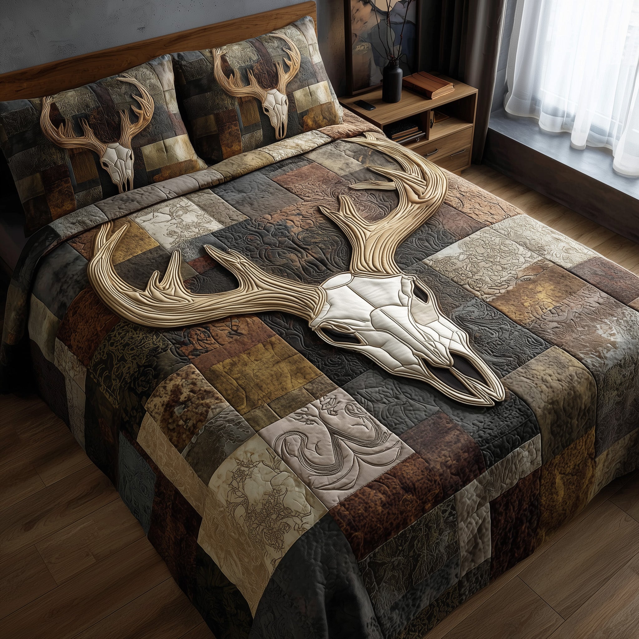 Rustic Antler Quilted Bedding Set Room Decoration Items Rustic Antlers Gift For Daughter - Tradiviet