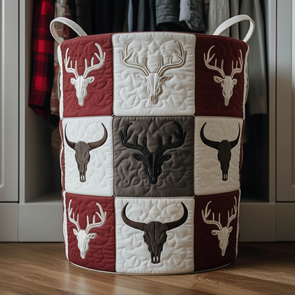Rustic Antler Quilted Laundry Basket Aesthetic Storage Baskets Best Mothers Day Gifts - Tradiviet