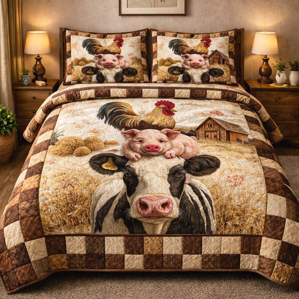 Rustic Barn Companions Quilted Bedding Set Holiday Home Decor Gift For Animal Enthusiasts - Tradiviet