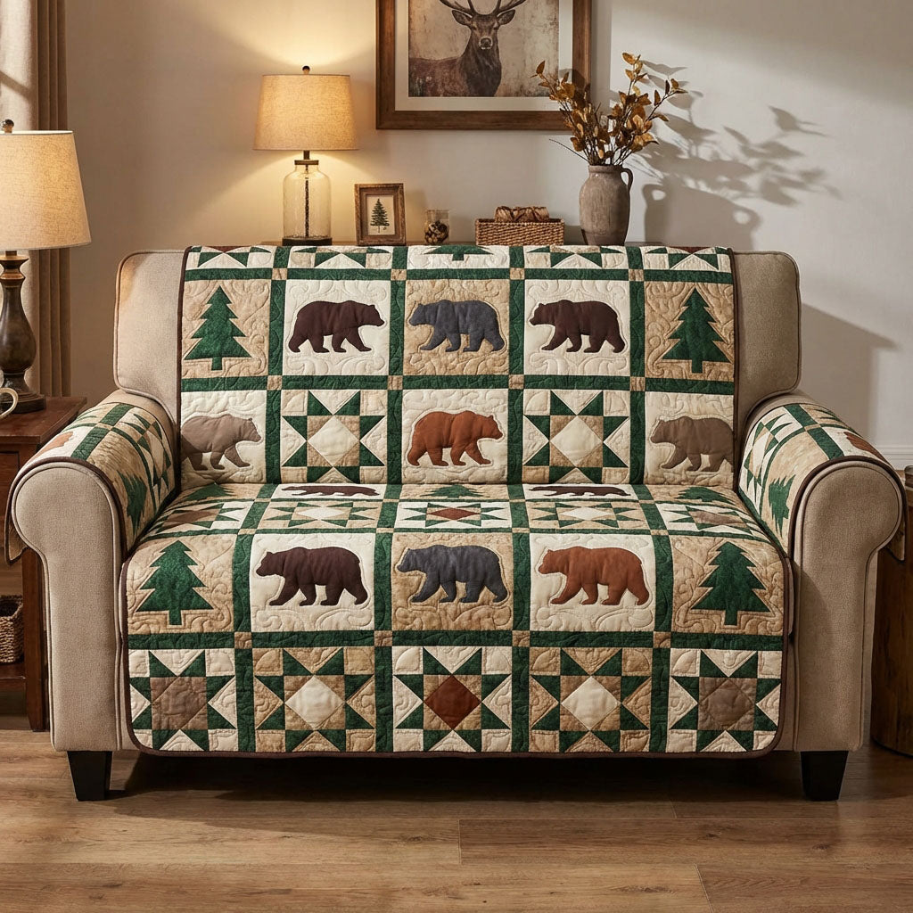 Rustic Bear Quilted Sofa Cover Country Bear Wildlife Pattern Home Decor