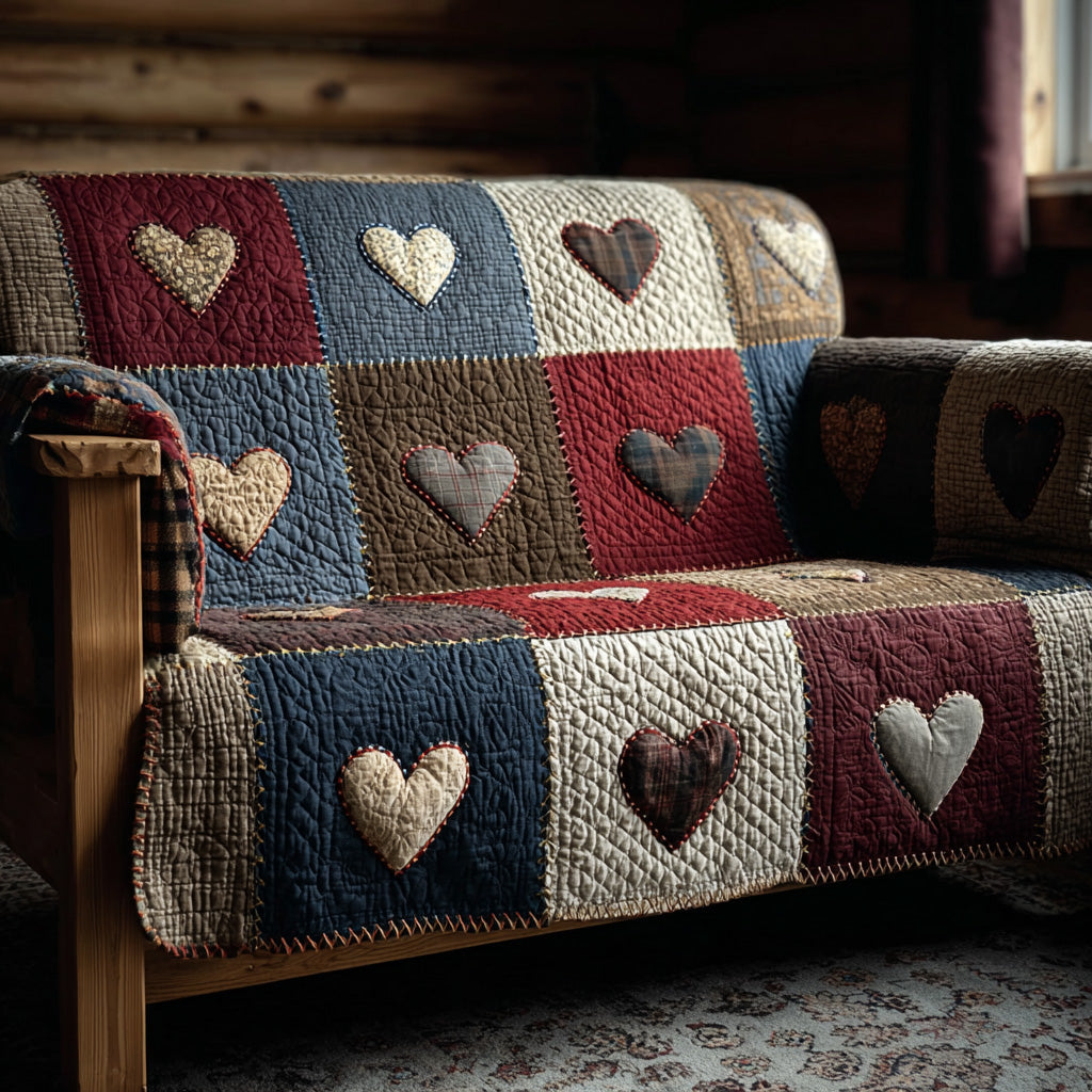 Rustic Cabin Heart Quilted Sofa Cover Cabin Love Living Room Decor
