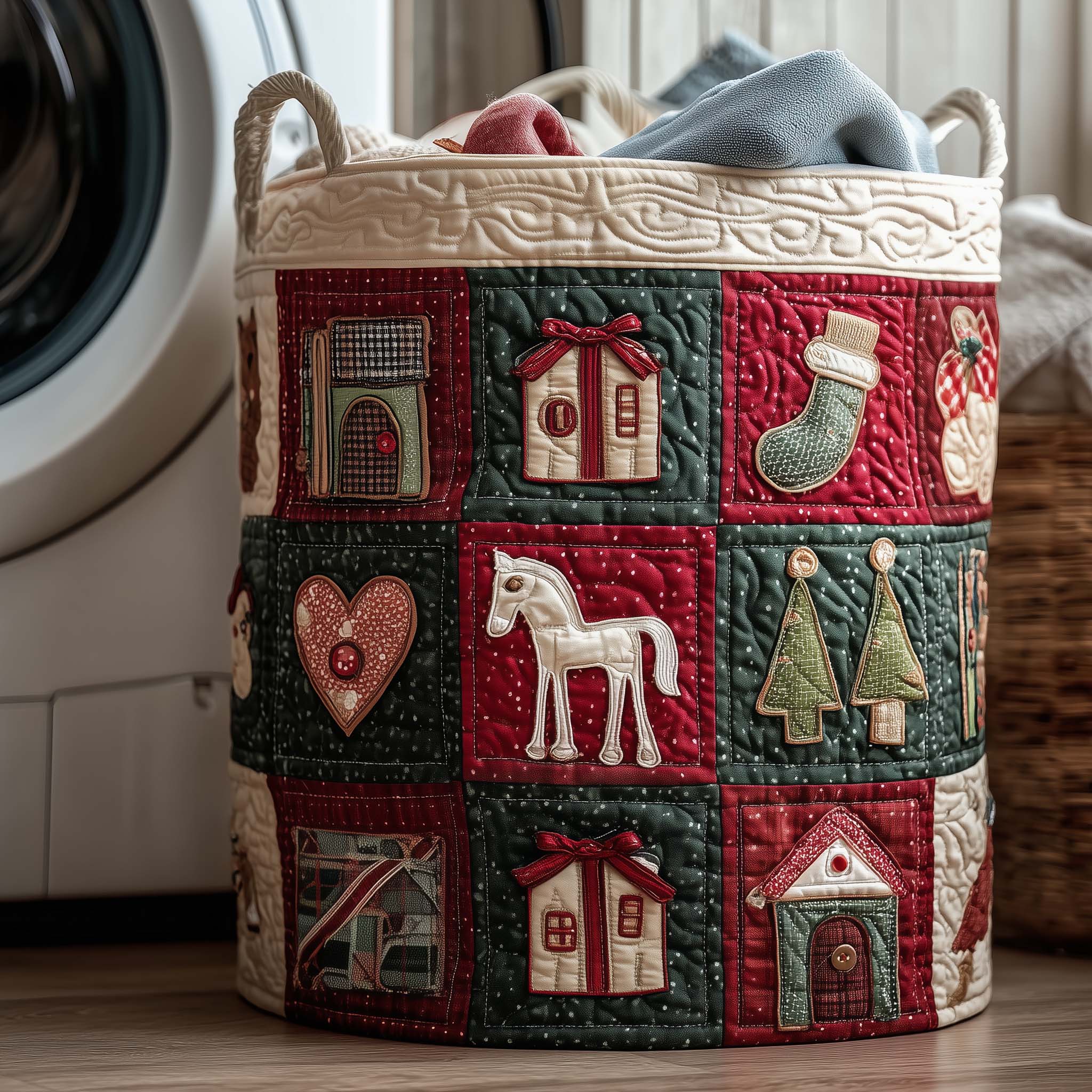 Rustic Christmas Quilted Laundry Basket Cute Baskets Mother's Day Gifts - Tradiviet