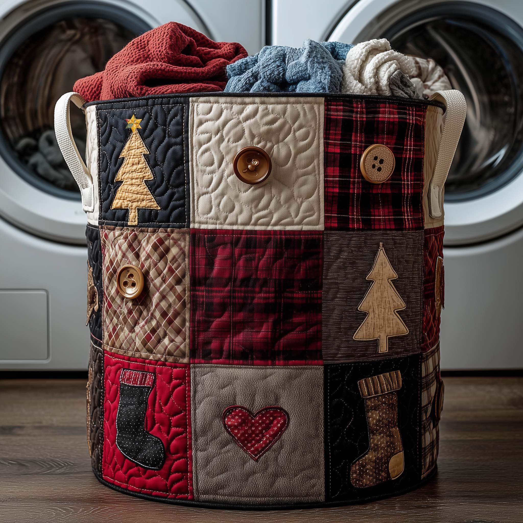 Rustic Christmas Quilted Laundry Basket Cute Storage Baskets Gift For Wife - Tradiviet