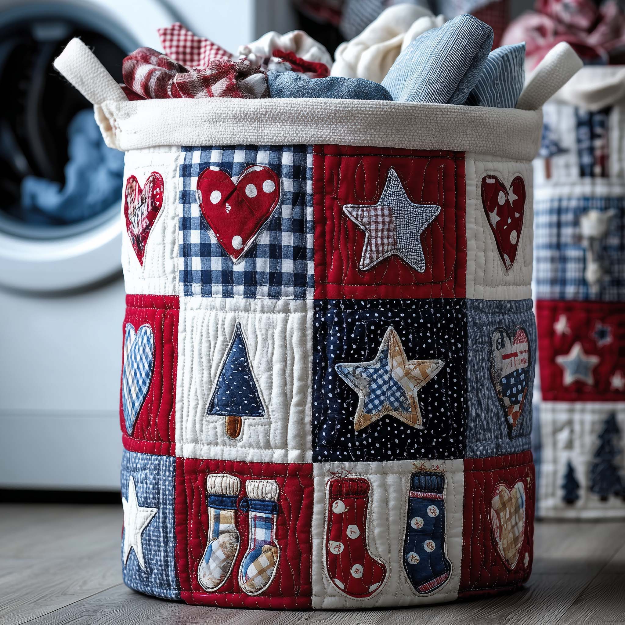 Rustic Christmas Quilted Laundry Basket Washroom Decor Baskets Best Father's Day Gifts - Tradiviet