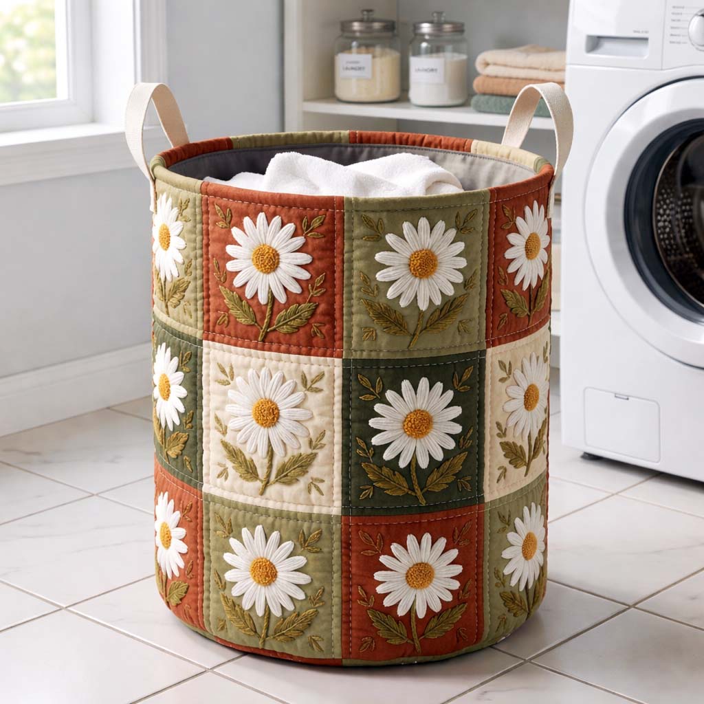 Rustic Daisy Quilted Laundry Basket Cute Laundry Hamper Gift Ideas For Mom - Tradiviet