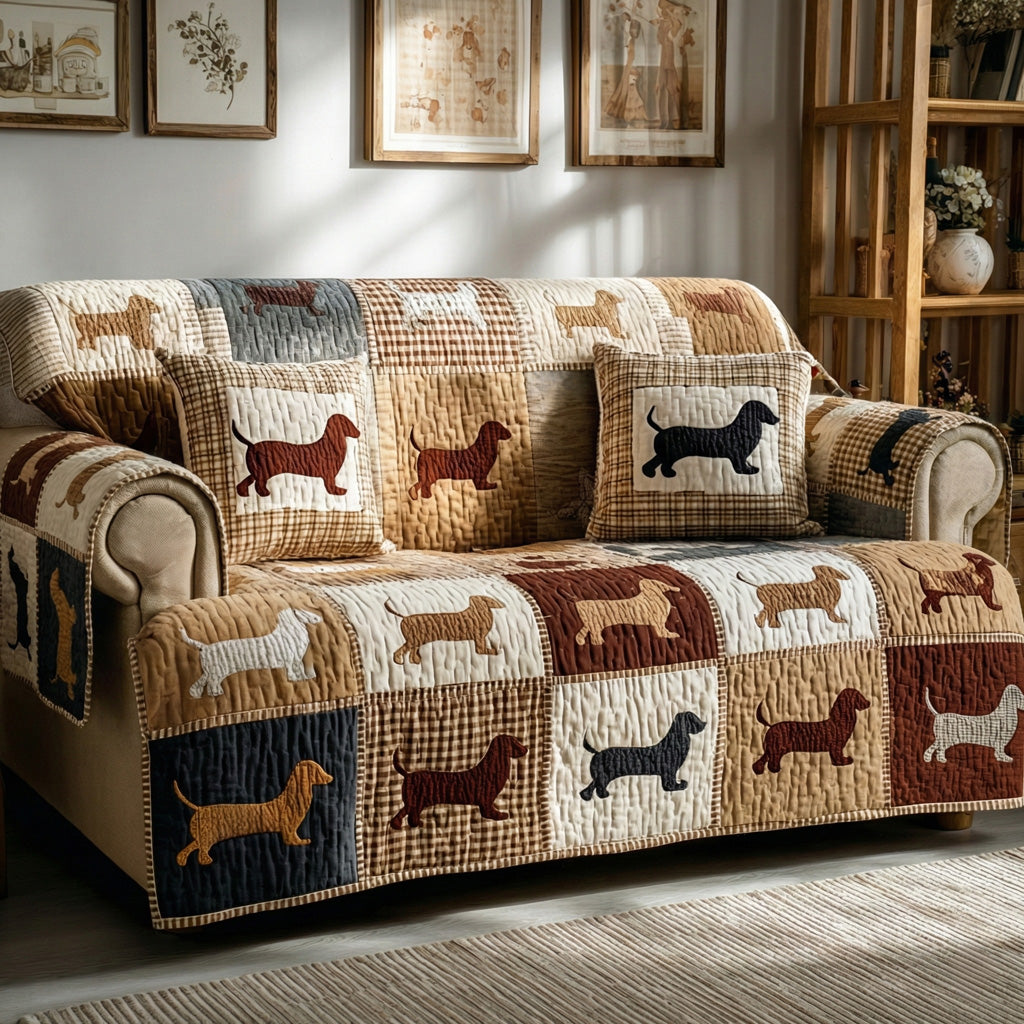 Rustic Dogs Quilted Sofa Cover Dog Pattern Rustic Farmhouse Decor
