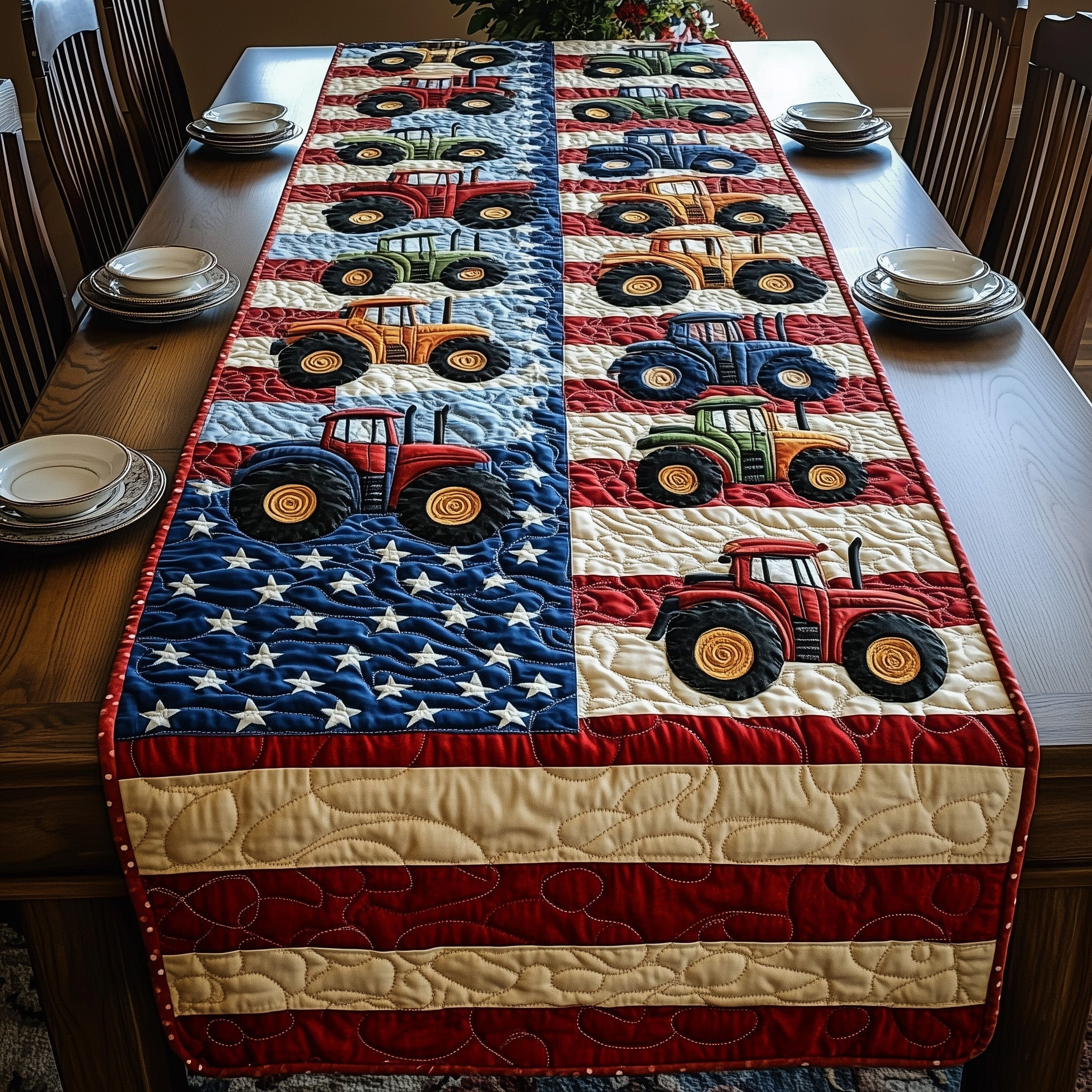 Rustic Farm Tractor Quilted Table Runner  Fourth Of July Birthday Presents