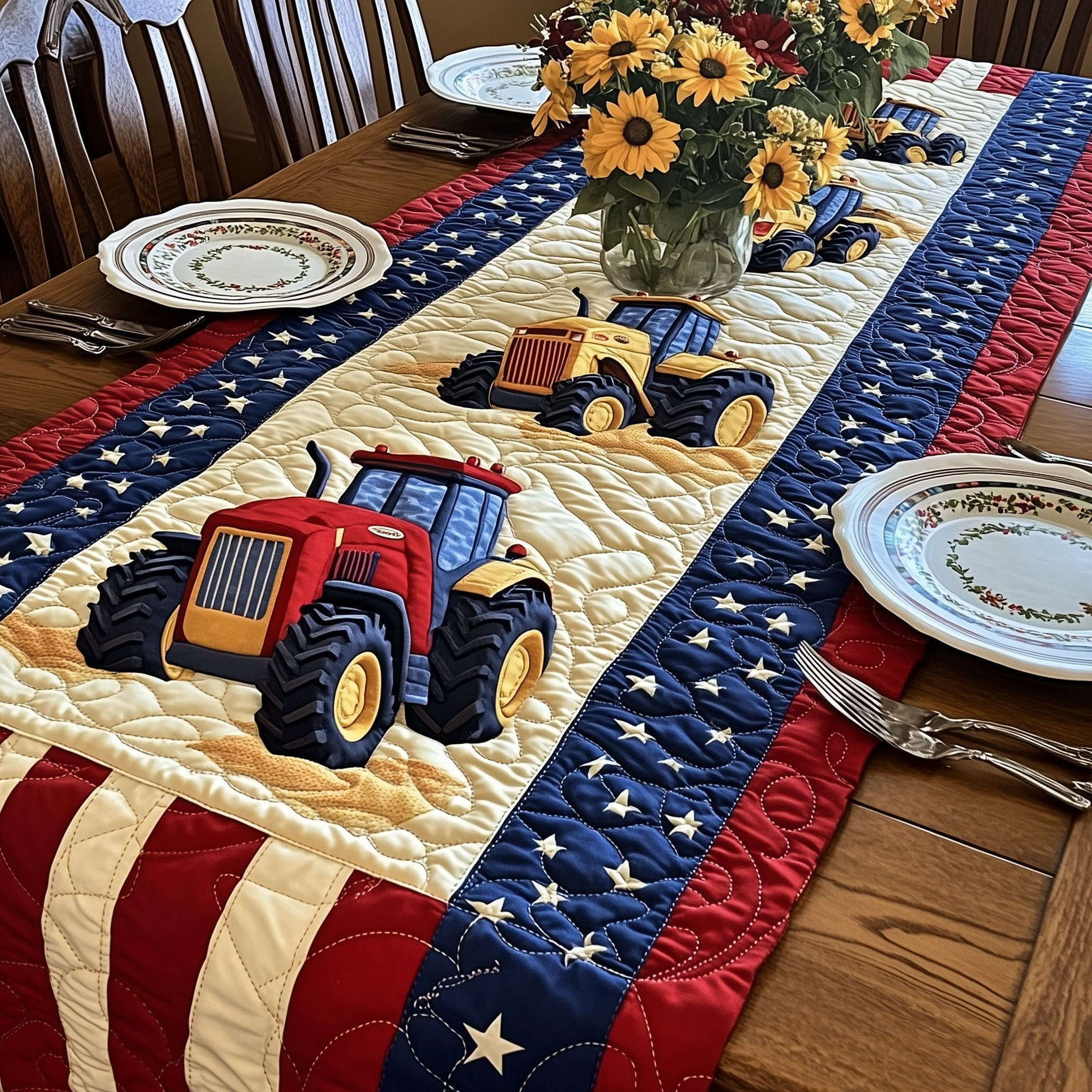 Rustic Farm Tractor Quilted Table Runner  Holiday Table Runner Best Independence Gift
