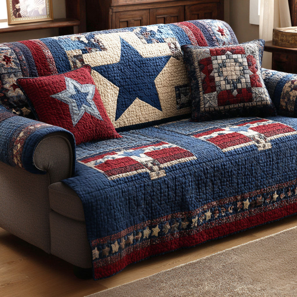 Rustic Freedom Quilted Sofa Cover Rustic Patriotic Pattern Home Decor