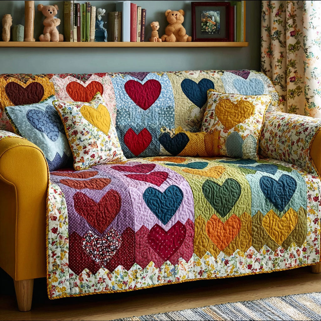 Rustic Heart Quilted Sofa Cover Heart Rustic Pattern Farmhouse Decor