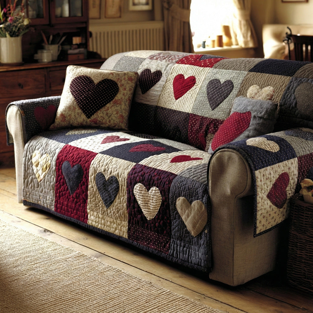 Rustic Love Quilted Sofa Cover Rustic Heart Country Pattern Gift For Couples