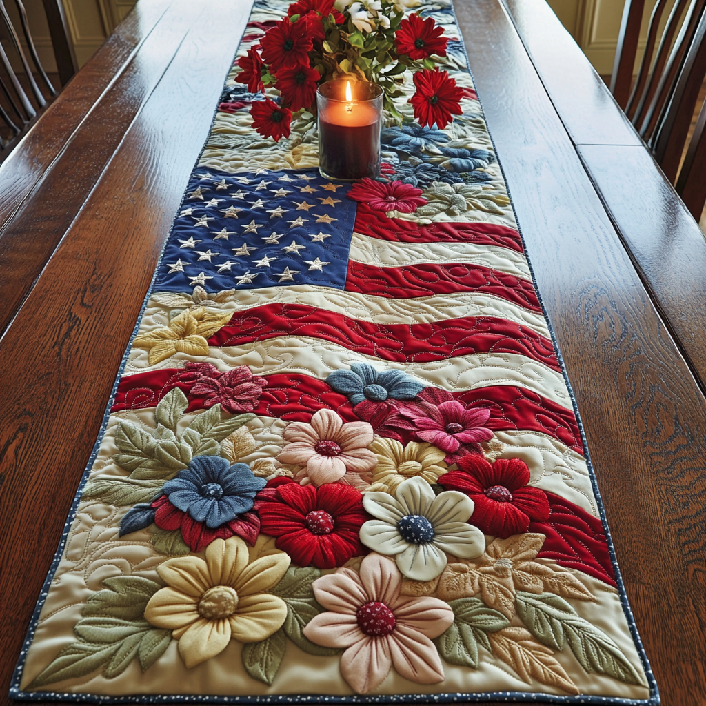 Rustic Patriot Quilted Table Runner  Holiday Table Runner Cute 4Th Of July Gifts