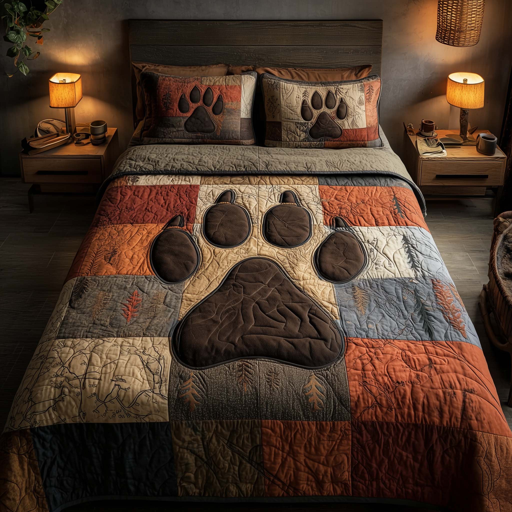 Rustic Paw Quilted Bedding Set Bedroom Decorations Gift For Animal Lovers - Tradiviet