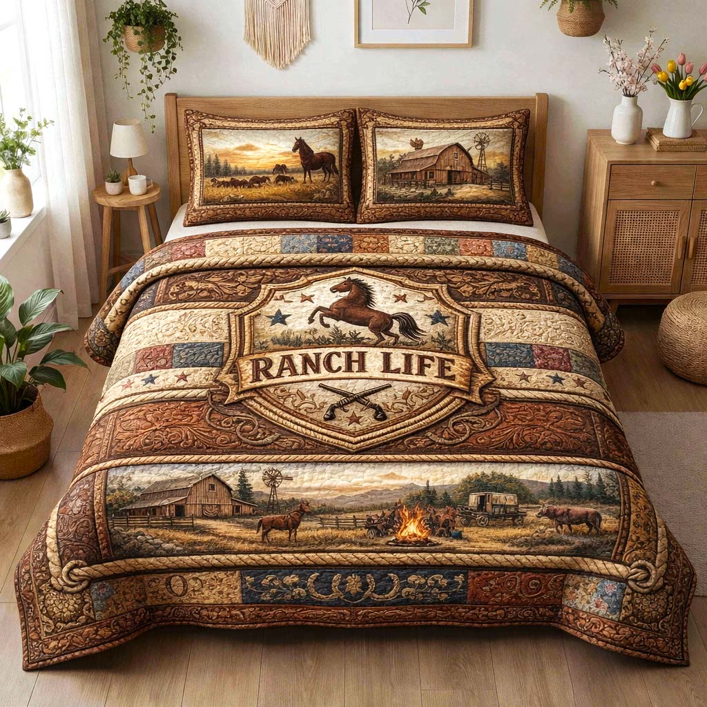 Rustic Ranch Quilted Bedding Set Holiday Decorations Fathers Day Ideas - Tradiviet