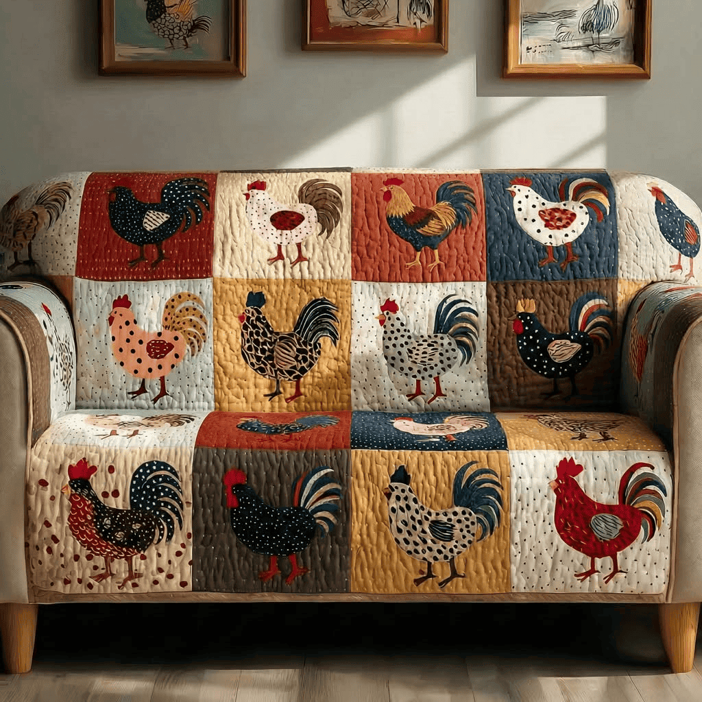Rustic Rooster Sofa Cover Farmhouse Rustic Couch Covers for Chicken Lovers