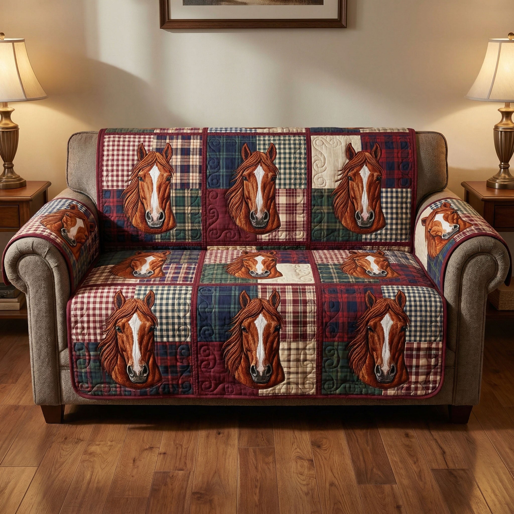 Rustic Stallion Quilted Sofa Cover Western Stallion Horse Theme Home Decor