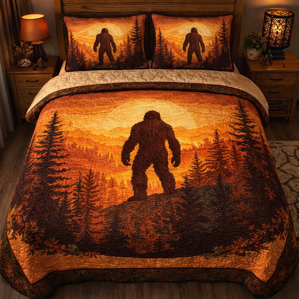 Rustic Trail Bigfoot Quilted Bedding Set Autumn Inspired Bedroom Best Bigfoot Gifts - Tradiviet