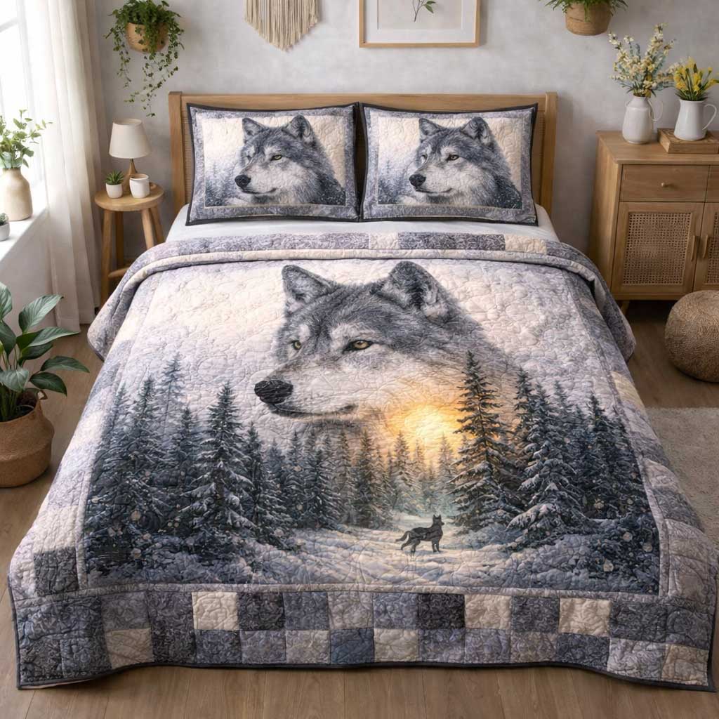 Rustic Wolf Quilted Bedding Set Holiday Home Decor Wolf Gifts For Him - Tradiviet