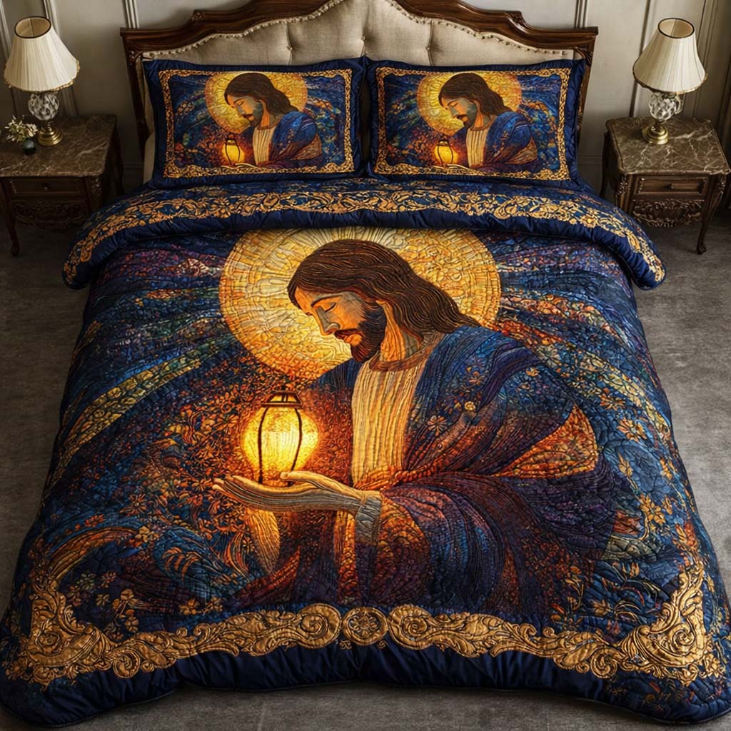 Sacred Lantern Quilted Bedding Set Bohemian Bedroom Furniture Gift For Tranquil Vibes - Tradiviet