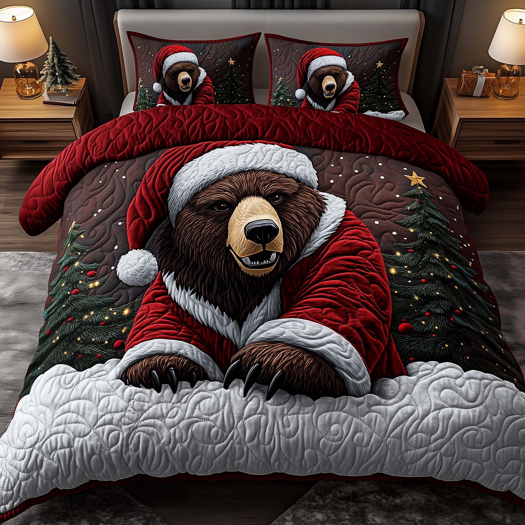 Santa Bear Duvet Cover Set Bed Room Decoration Unique Gifts For Bear Lovers - Tradiviet