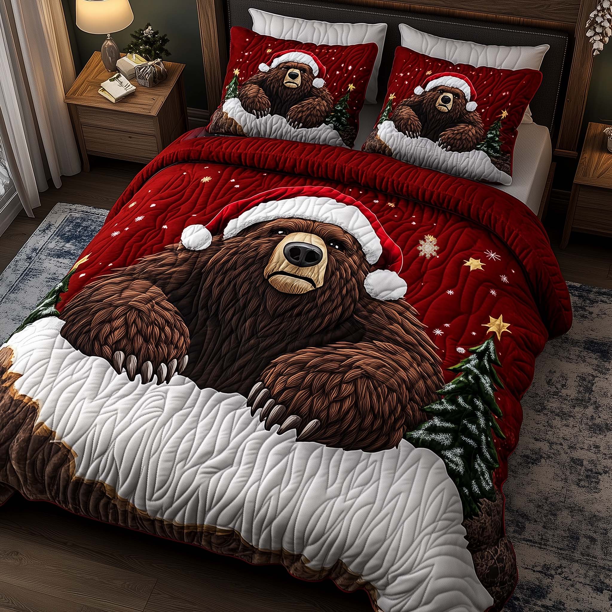 Santa Bear Duvet Cover Set Room Decoration Items Unique Bear Gifts - Tradiviet