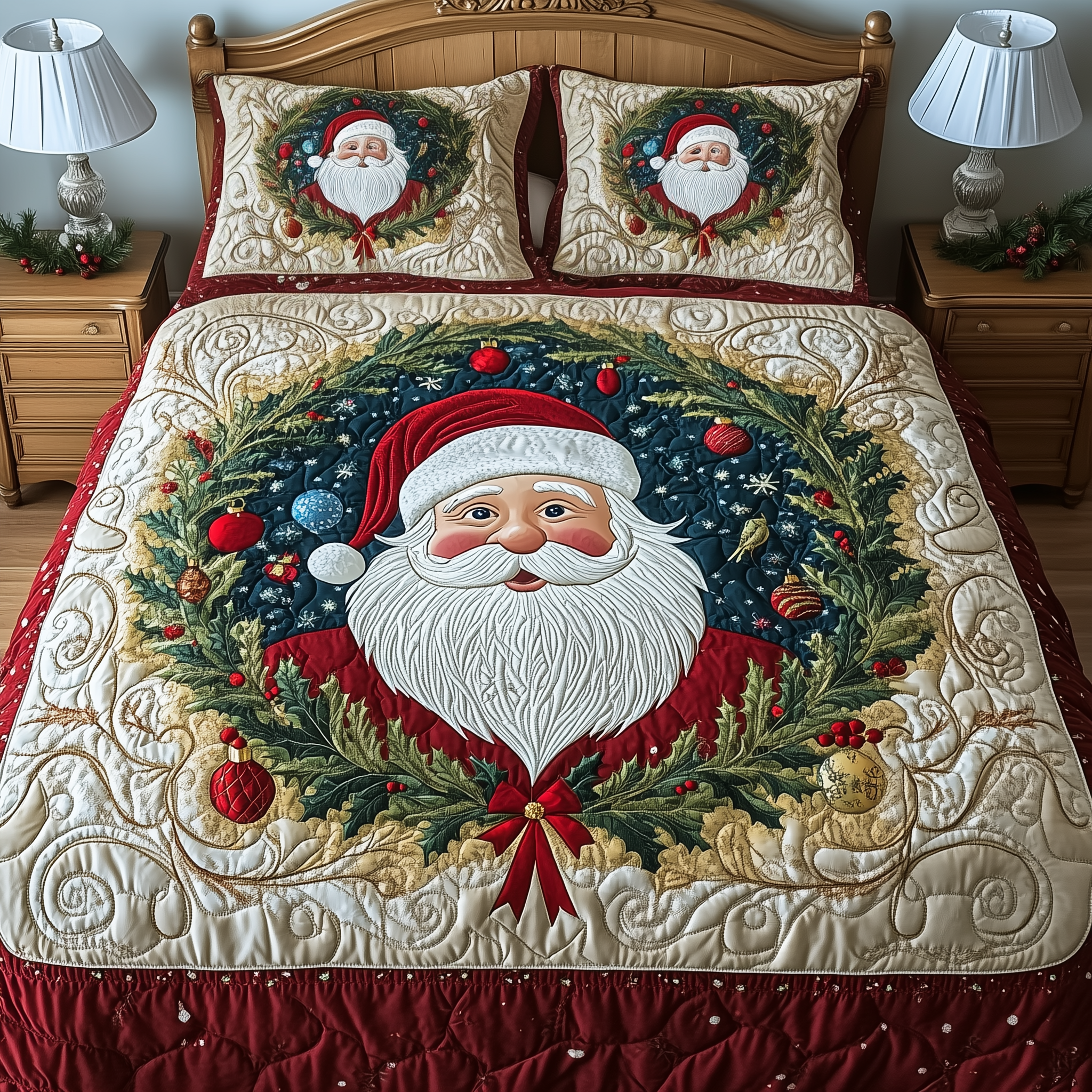 Santa Christmas Cheer Quilted Bedding Set Mens Bedroom Decor Santa Claus Christmas Gift For Bedroom - Tradiviet