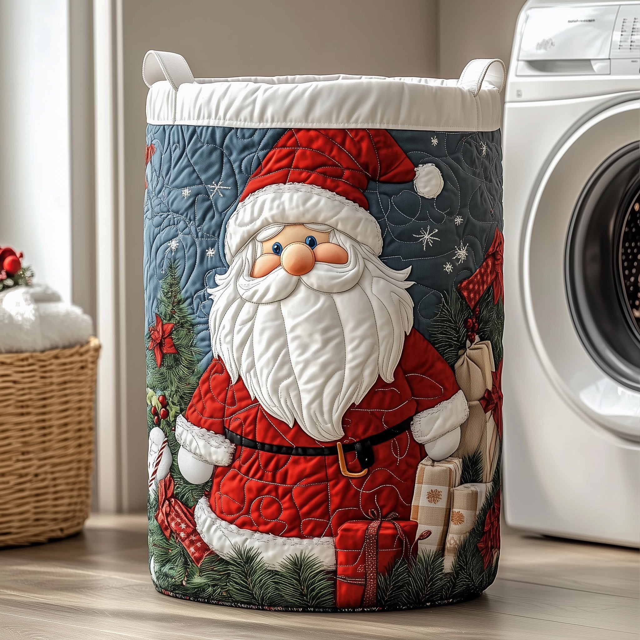 Santa Claus Gnome Quilted Laundry Basket Cute Room Decor Gift Ideas For Sister - Tradiviet