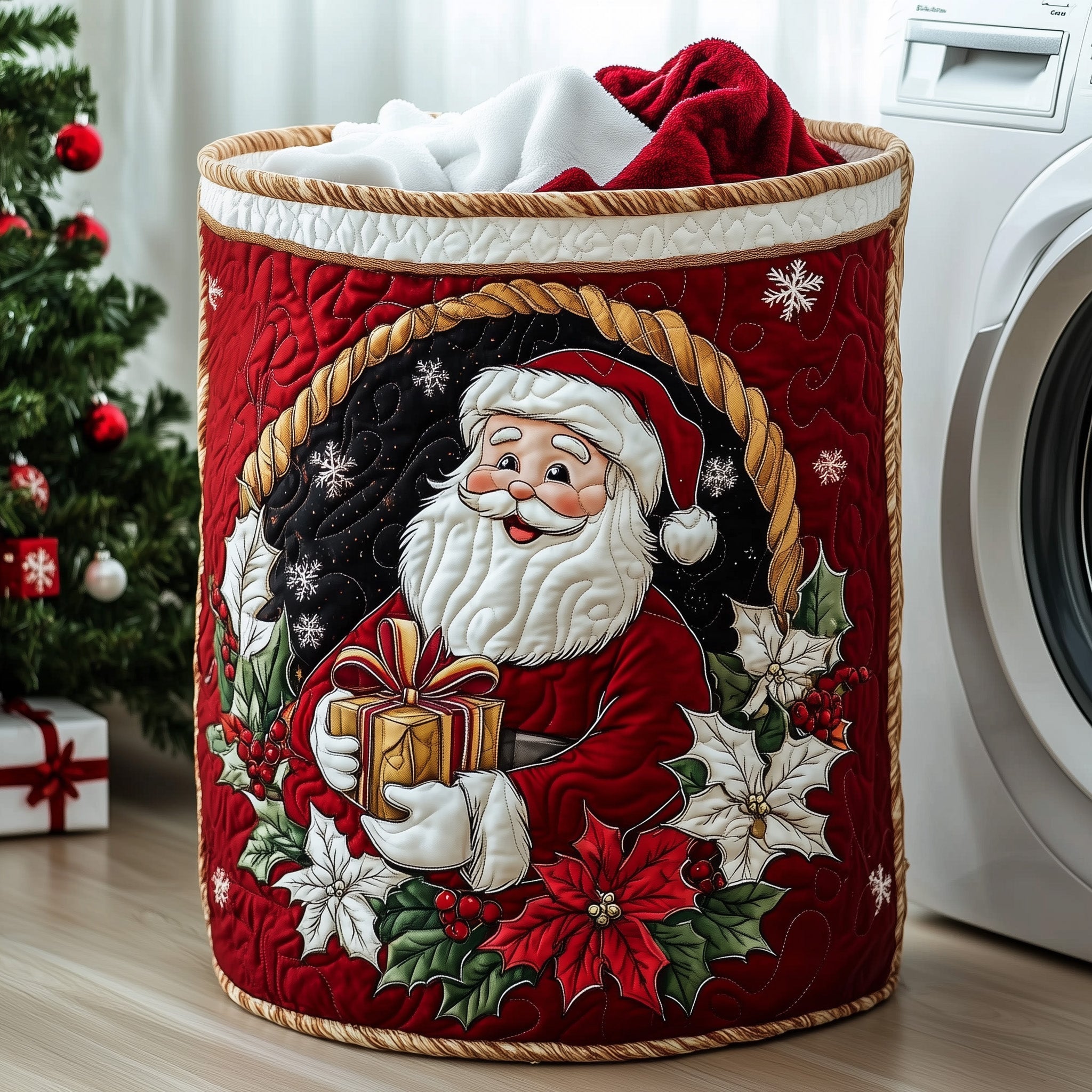 Santa Dream Quilted Laundry Basket Cute Storage Baskets Presents For Daughter - Tradiviet