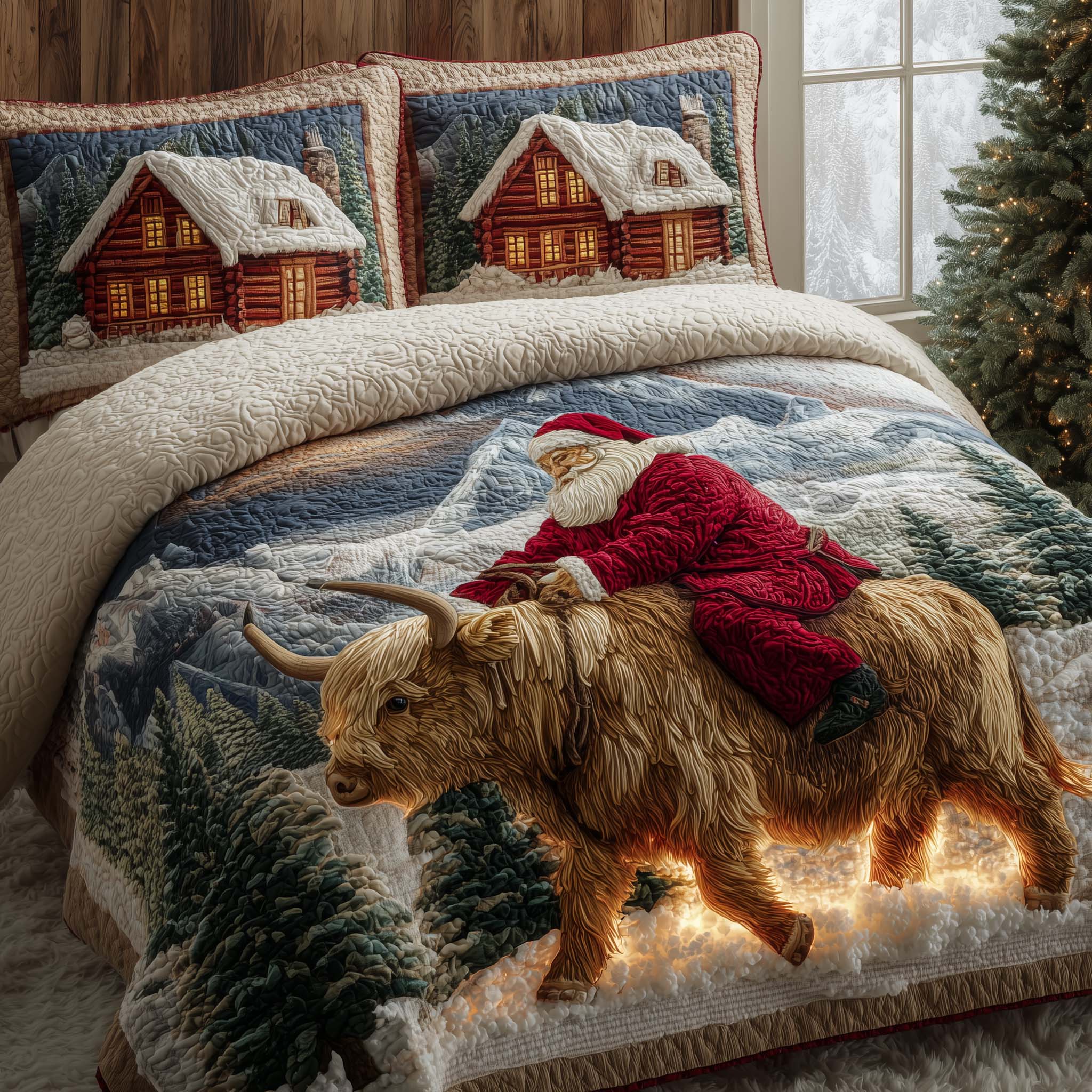 Santa Journey Quilted Bedding Set Autumn Inspired Bedroom Holiday Gift From Santa Claus - Tradiviet