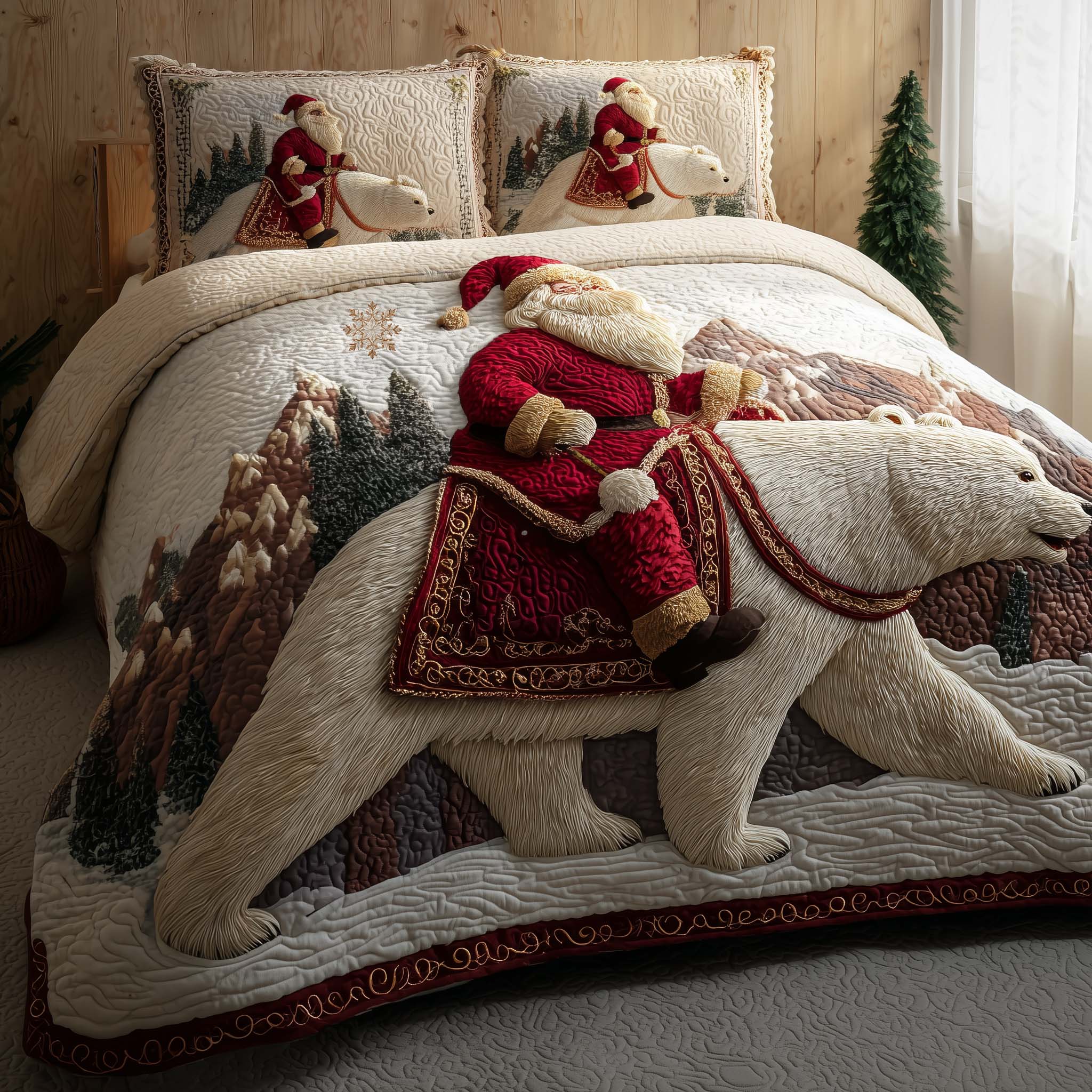 Santa Journey Quilted Bedding Set Bed Room Decoration Holiday Santa Gift For Her - Tradiviet